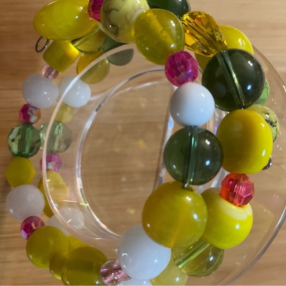 Hand Crafted Necklace Wrap Bracelet Set Yellow Green Multi Mixed Media - Picture 12 of 16